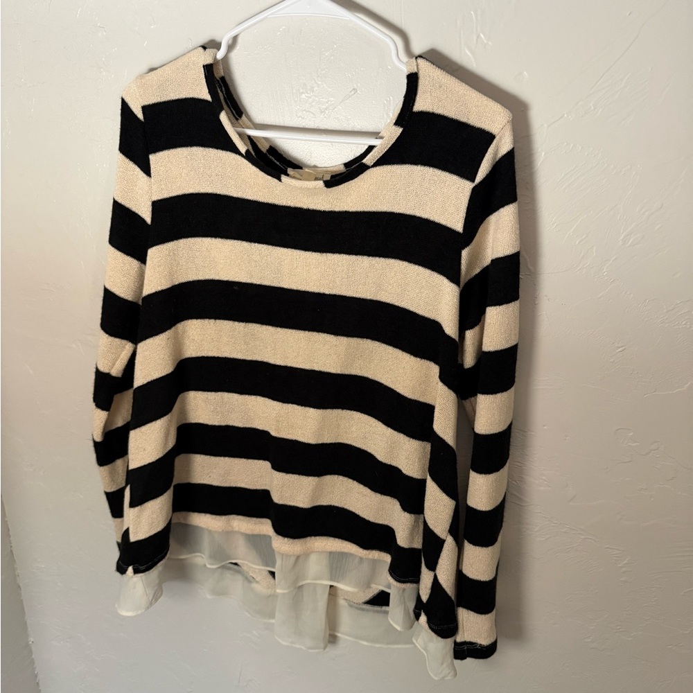 Hem & Thread Black and Cream Striped Knit Tee